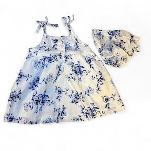 Baby B’Gosh 3 Months Blue & White Floral Dress Outfit Spring Summer Cotton Lined